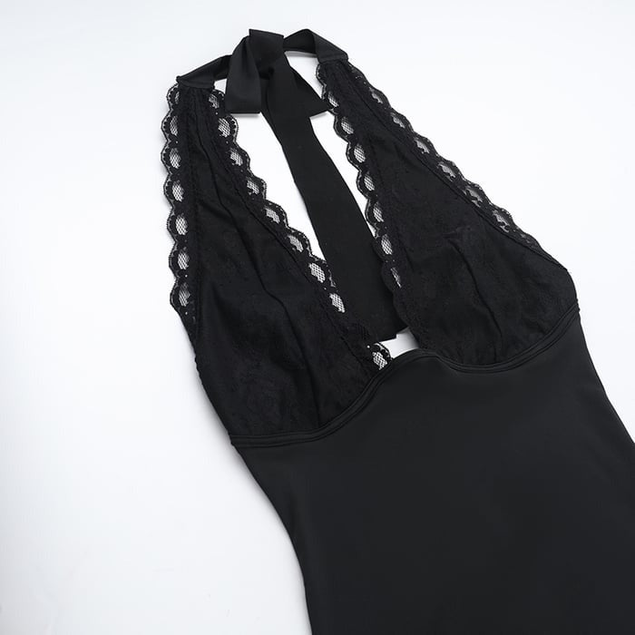 Sexy Lace Deep V Neck Halter Backless Jumpsuit