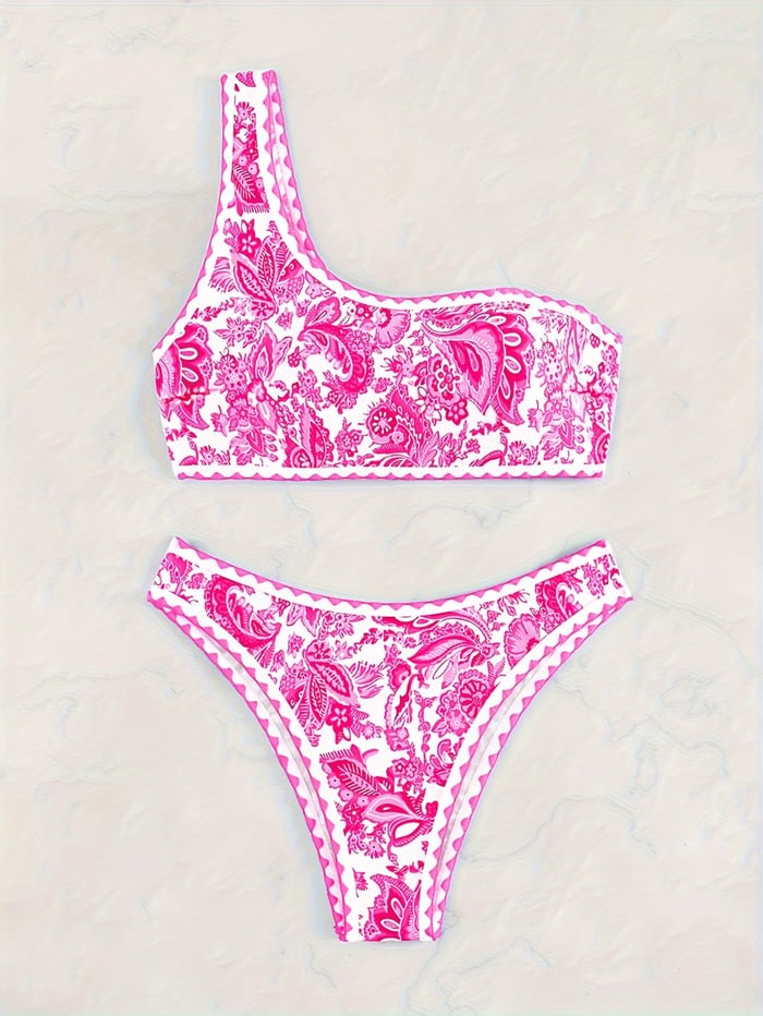 Blue Print One Shoulder Bikini Swimsuit