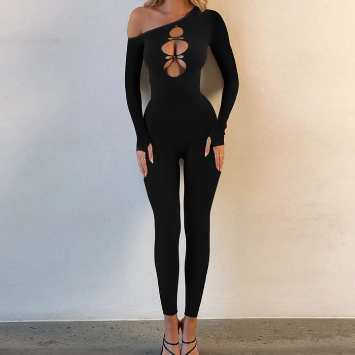 Sexy Hollow One-shoulder Long-sleeved Jumpsuit