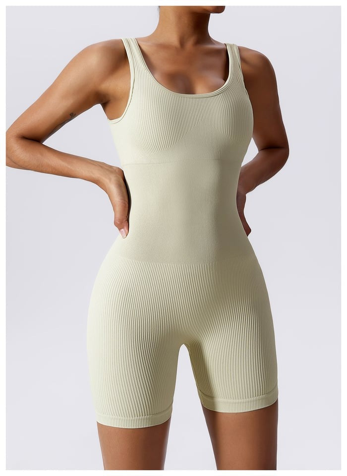 BREEHER U Neck Ribbed Fabric Highly Elastic Jumpsuit