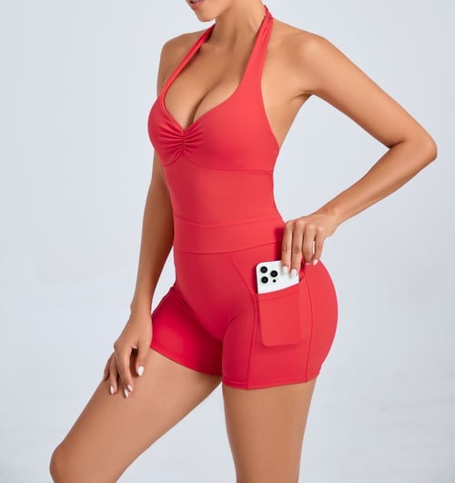 Adjustable Halter Backless Side Pocket Yoga Jumpsuit