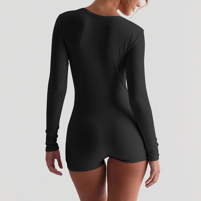 Ribbed Solid Color U-neck Button Yoga Jumpsuit