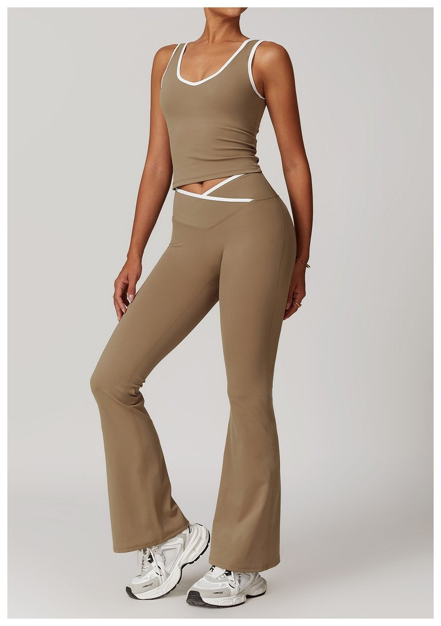 BREEHER Color Clash Vest Hip Lifting Leggings Two Piece Set Sports Suits