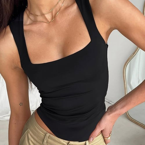 Solid Color Square Neck Sleeveless Jumpsuit