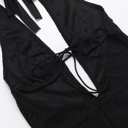 Sexy Lace Hollow Deep V Halter Hip Lift Jumpsuit
