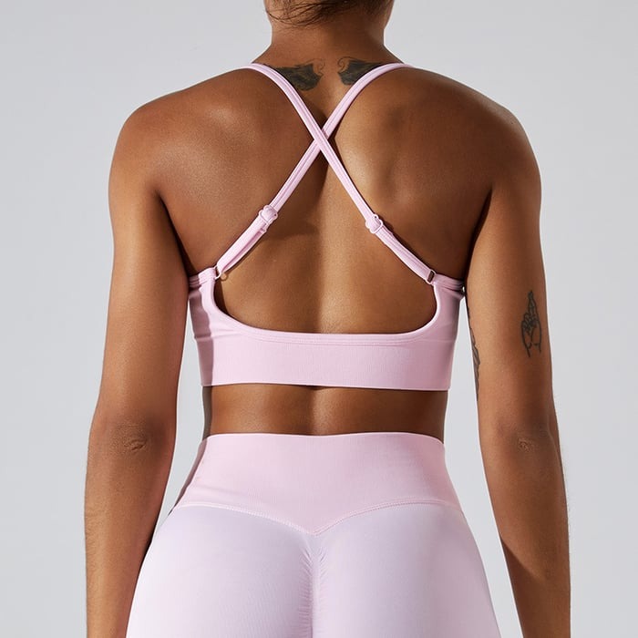 Sexy Backless Hollow Cross Strap Yoga Top With Chest Pads