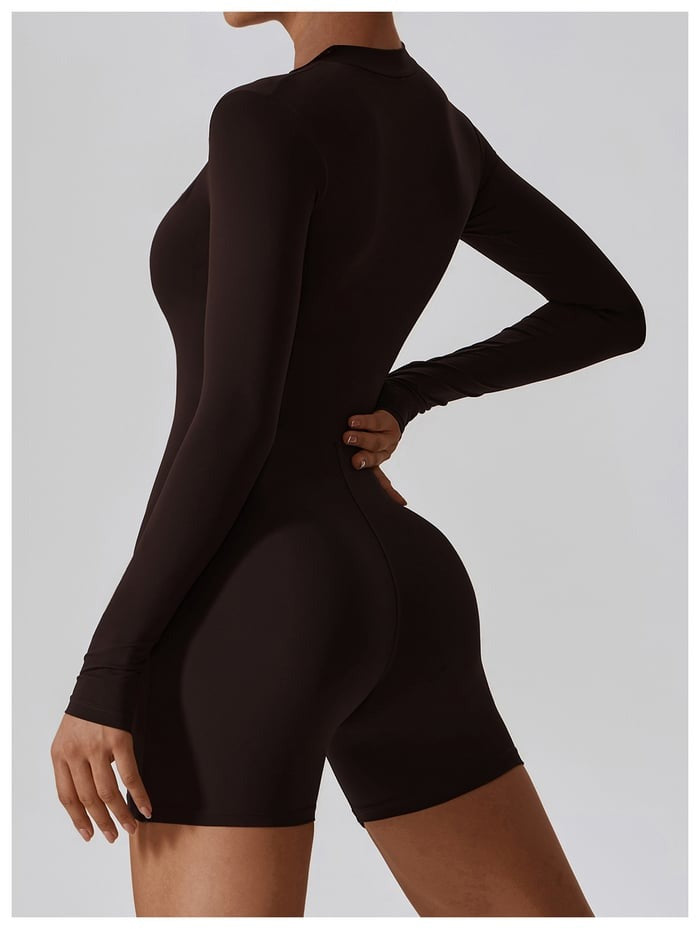 BREEHER Upright Collar Zipper Highly Elastic Jumpsuit