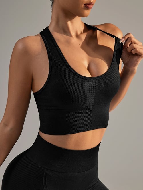 Solid Striped Halter Neck Yoga Bra Top