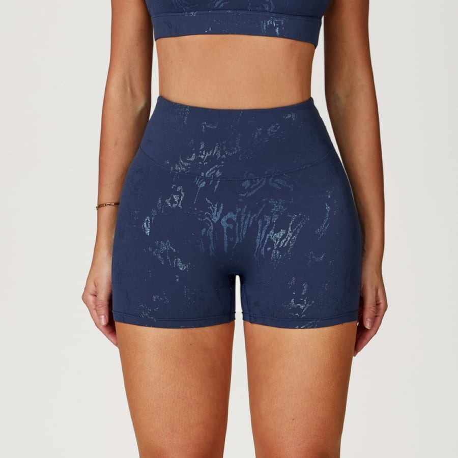 Gold Foil High Waist Nude Yoga Shorts