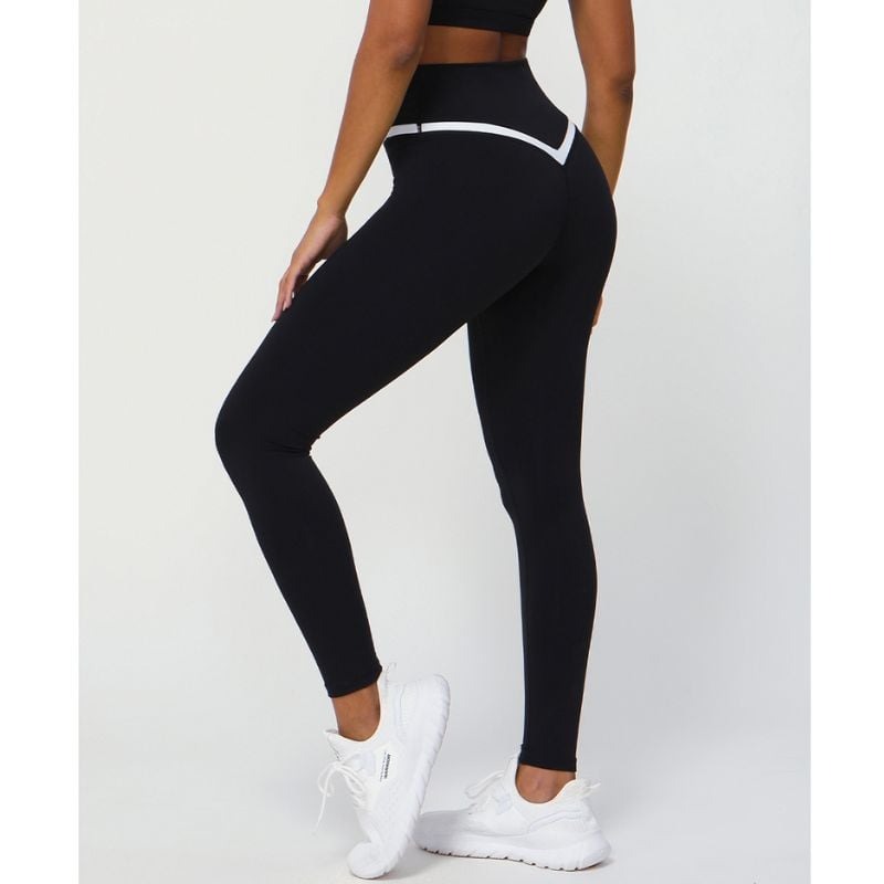 BREEHER Contrasting Color Cross V Waist Leggings
