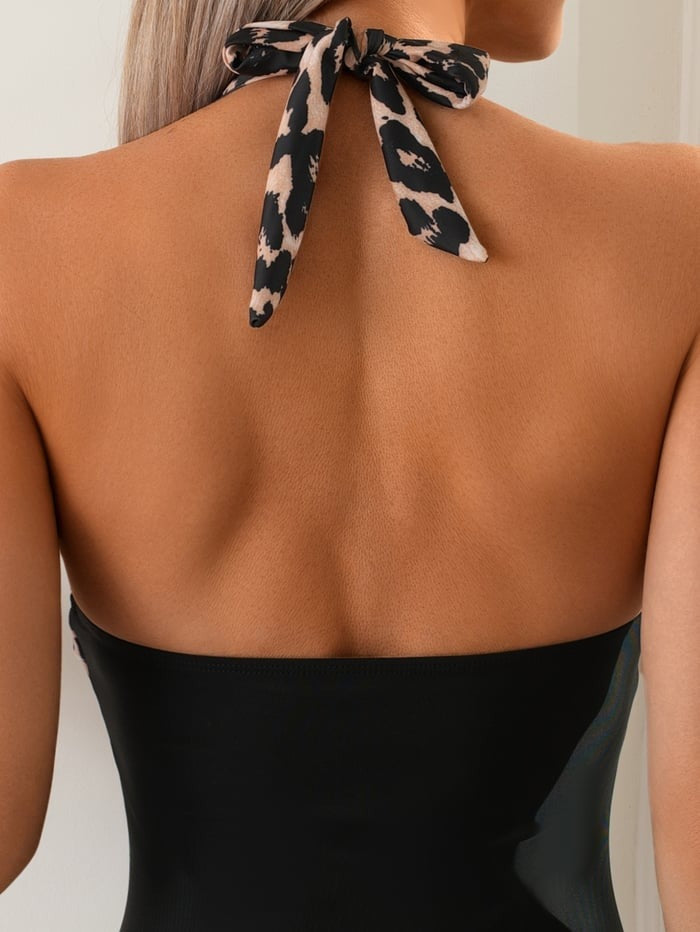 Leopard Splicing Sexy Onepiece Swimsuit