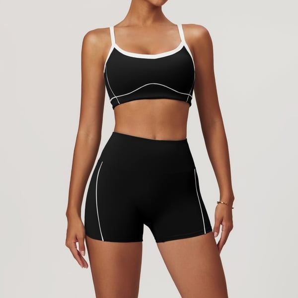BREEHER Contrasting Color Lines Vest Shorts Two Piece Set Sports Suits