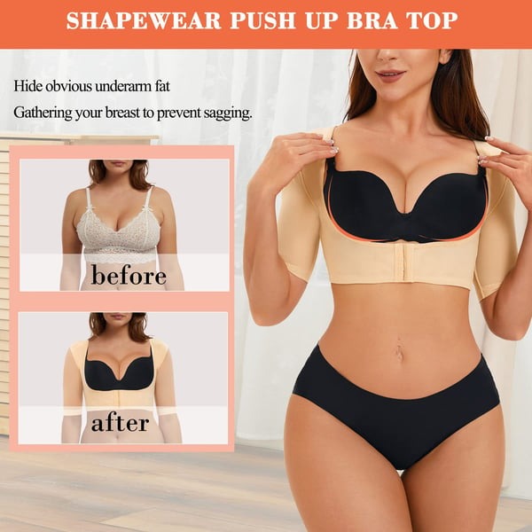 Adjustable Hook Eye U-neck Mesh 3/4 Sleeve Body Shaping Top