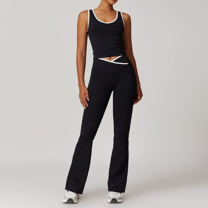 BREEHER Color Clash Vest Hip Lifting Leggings Two Piece Set Sports Suits