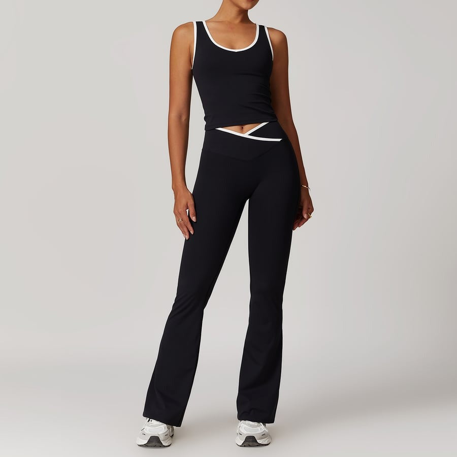 BREEHER Color Clash Vest Hip Lifting Leggings Two Piece Set Sports Suits