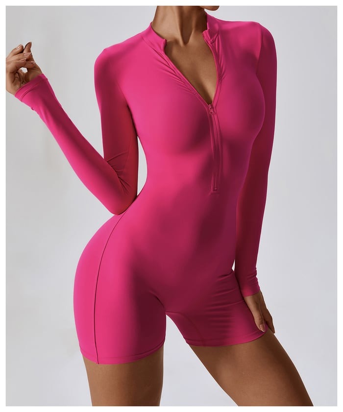 BREEHER Upright Collar Zipper Highly Elastic Jumpsuit