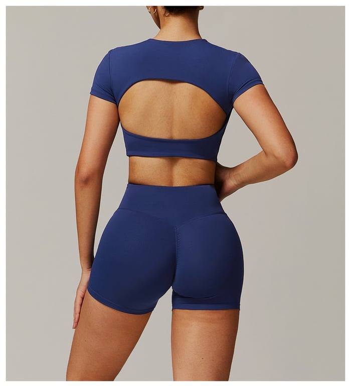 Female Solid Color Backless with Pads Cropped Short Sleeves
