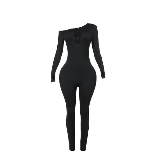 Sexy Hollow One-shoulder Long-sleeved Jumpsuit