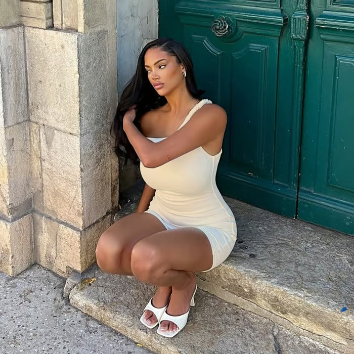 Sexy Twisted One Shoulder Solid Color Jumpsuit