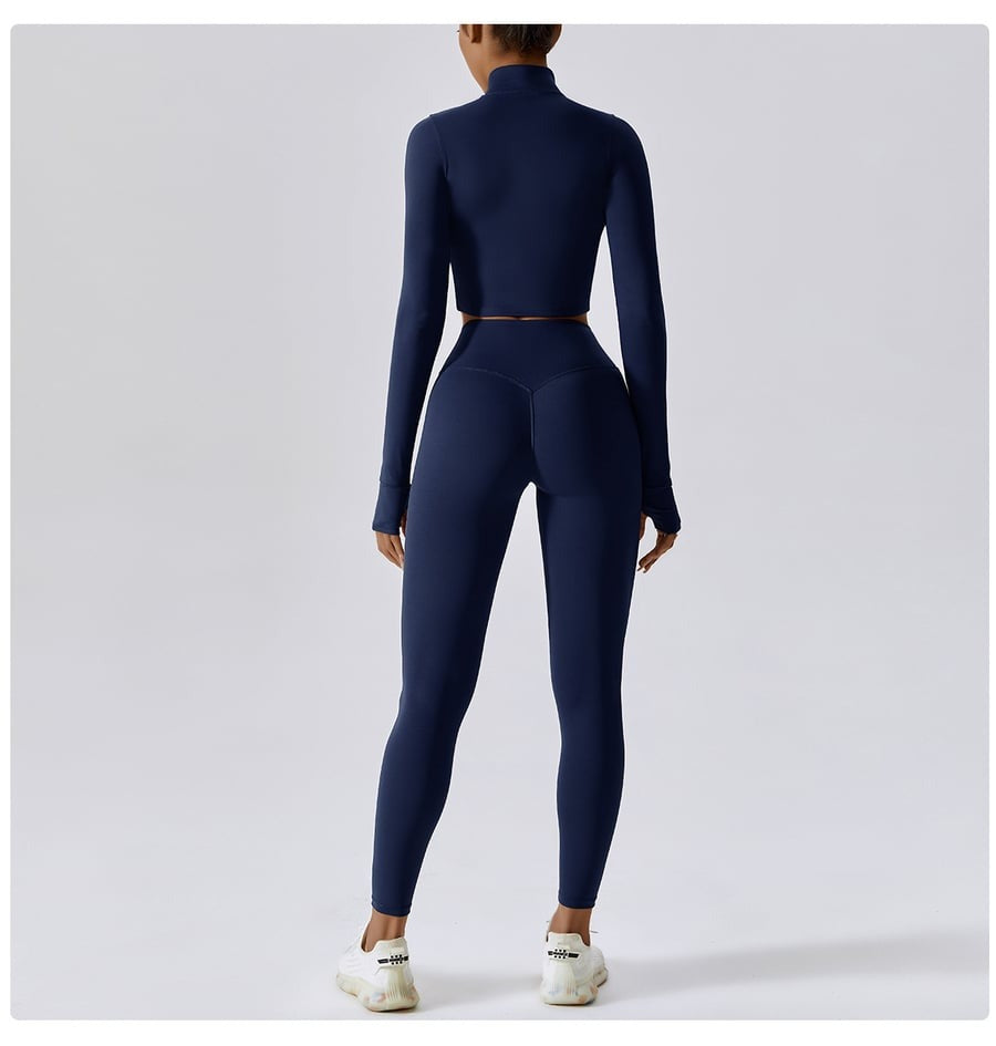 BREEHER Zipper Long Sleeves Leggings Three Piece Set Sports Suits