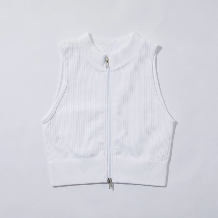 BREEHER Zipper Ribbed Sleeveless Vest Bras