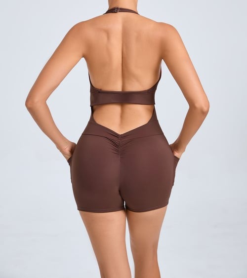Adjustable Halter Backless Side Pocket Yoga Jumpsuit