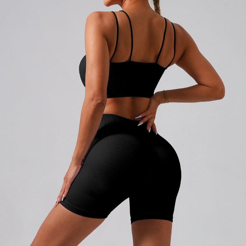 Strapless Seamless Push-up Bra Peach Hip Shorts Yoga Set