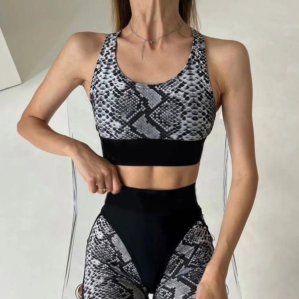 BREEHER Snake Pattern Splicing Sports Bras