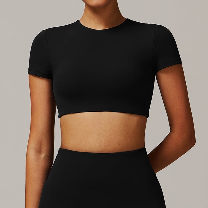 Female Solid Color Backless with Pads Cropped Short Sleeves