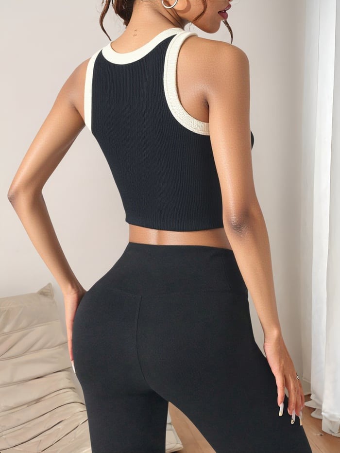 Ribbed Contrast Cropped Yoga Tank Top