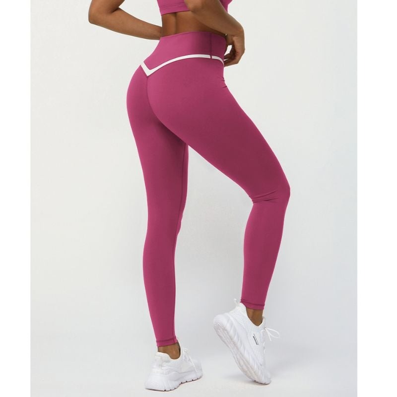BREEHER Contrasting Color Cross V Waist Leggings