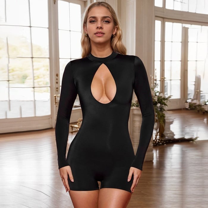 Sexy Hollow Solid Color Long Sleeve Backless Romper Jumpsuit