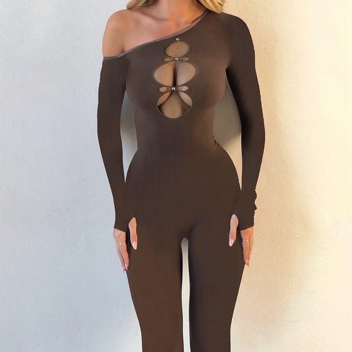 Sexy Hollow One-shoulder Long-sleeved Jumpsuit